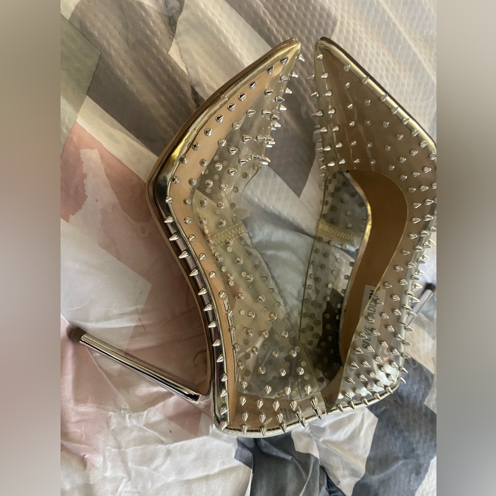 Steve Madden Clear and Silver Studded Heels